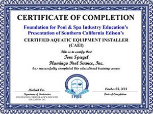 certified aquatic equipment installer